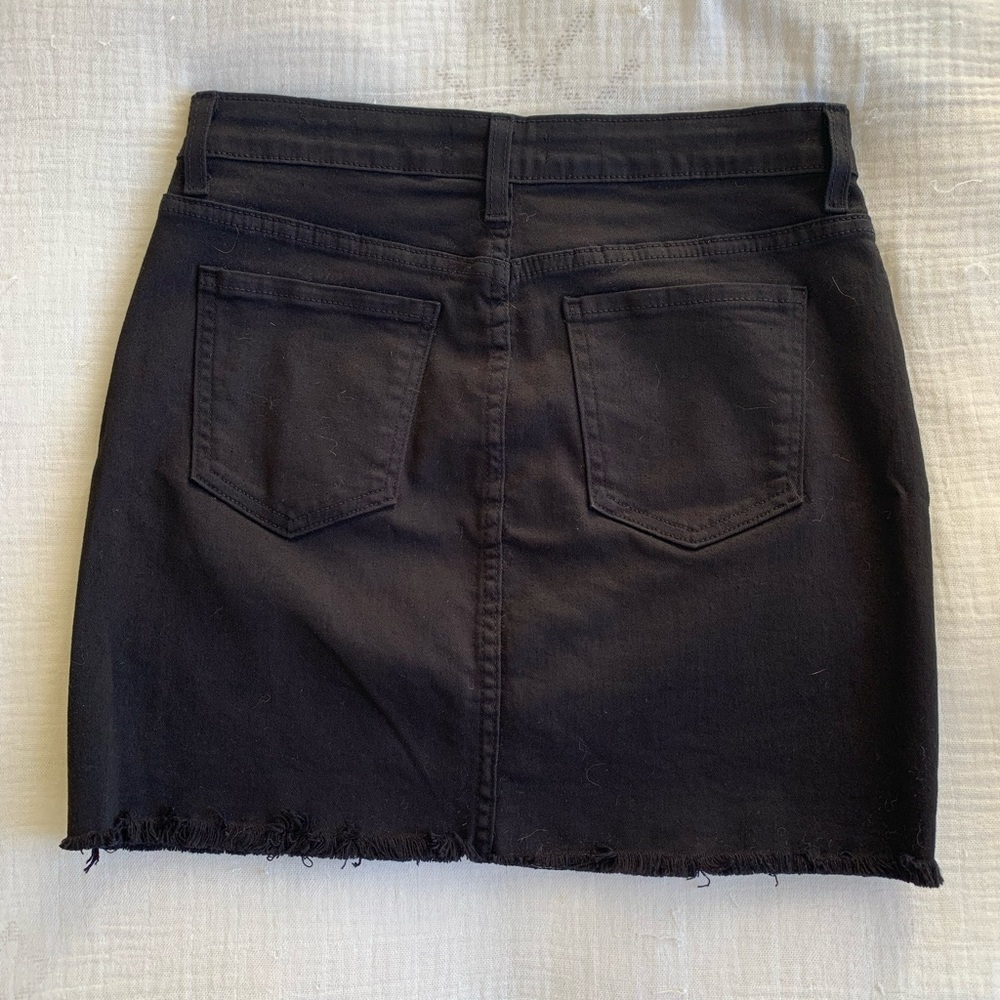 High waisted black denim skirt